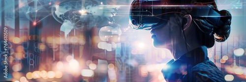 Person wearing VR goggles. Virtual Reality use case concept.