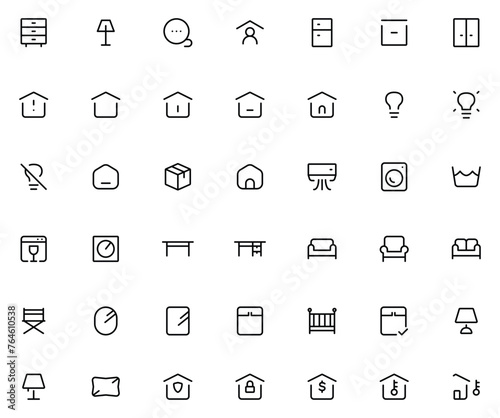 Home and Furniture and home interior elements - thin line web icon set. Simple vector illustration.