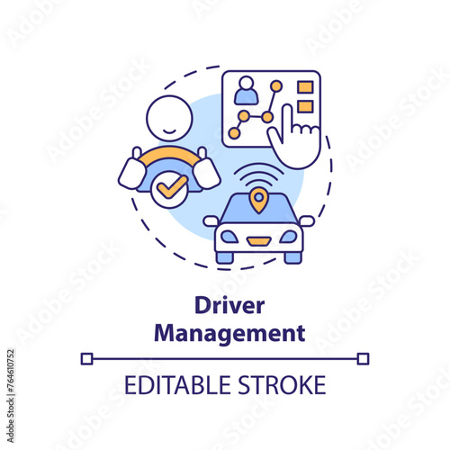 Driver management multi color concept icon. Driving qualification, efficiency increase. Round shape line illustration. Abstract idea. Graphic design. Easy to use in infographic, presentation