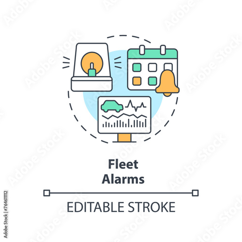 Fleet alarms multi color concept icon. Safety awareness, customer service. Car monitoring. Round shape line illustration. Abstract idea. Graphic design. Easy to use in infographic, presentation