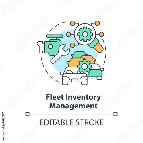 Fleet inventory management multi color concept icon. Vehicle diagnostic, efficiency control. Round shape line illustration. Abstract idea. Graphic design. Easy to use in infographic, presentation