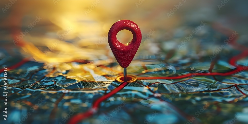 Localized Search Optimization Strategy with Pinpoint Icon on Map: An SEO Concept. Concept SEO Strategy, Local Search Optimization, Pinpoint Icon, Map Integration, SEO Concept - obrazy, fototapety, plakaty 