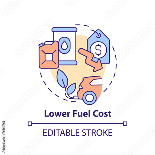 Lower fuel cost multi color concept icon. Price reduction. Fleet expenses, gas prices. Round shape line illustration. Abstract idea. Graphic design. Easy to use in infographic, presentation
