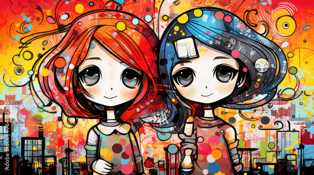 Stylish street graffiti with the face of a woman, doodle art cute girls grafitti art with colorful vibrant colours Stylish street graffiti with the face of a woman, doodle art cute girls grafitti art with colorful vibrant colours