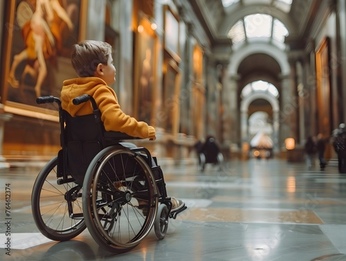 Wheelchair-Bound Child Captivated by Museum's Wondrous Interiors