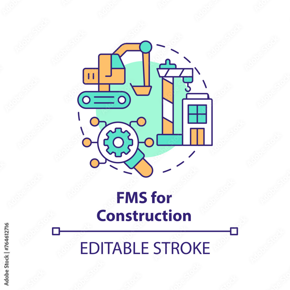 FMS for construction multi color concept icon. Heavy machinery, equipment management. Round shape line illustration. Abstract idea. Graphic design. Easy to use in infographic, presentation