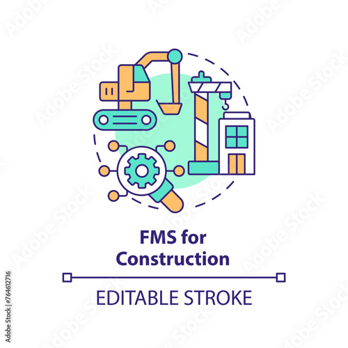 FMS for construction multi color concept icon. Heavy machinery, equipment management. Round shape line illustration. Abstract idea. Graphic design. Easy to use in infographic, presentation