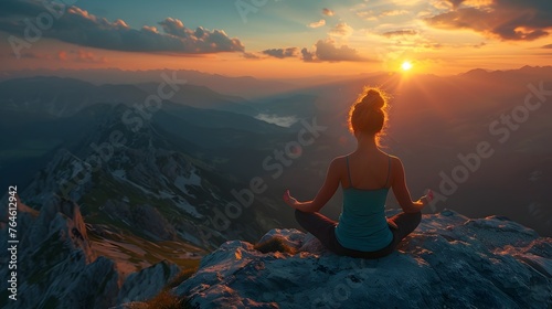 Serene Sunrise Yoga Atop a Magnificent Mountain Peak,Harmonizing with the Energy of Nature