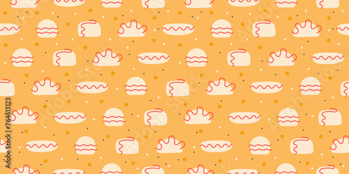 Funny cartoon fast food repetitive pattern. Vector illustration suitable for prints.