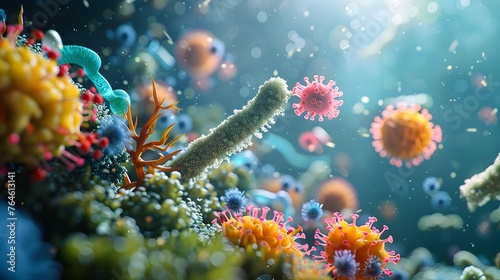 a microscopic ecosystem teeming with a vibrant array of interconnected microorganisms © Bussakon