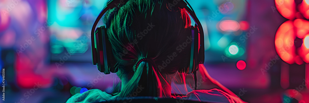 Fototapeta premium Woman live streaming her video game session