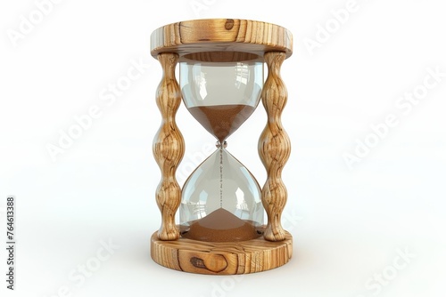 Classic wooden hourglass with sand flowing, isolated on a white background with space for text, concept for time management and countdown