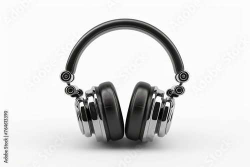 Modern black wireless headphones isolated on white background with ample copy space for text, ideal for music or audio technology concepts