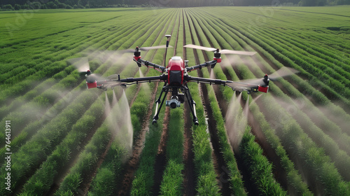 Drone flying and spraying fertilizer on the agriculture fields::3  photo