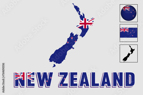 New Zealand flag and map in a vector graphic photo