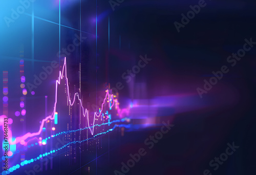 Stock Market Trends Under Blue and Purple Neon Glow  Dynamic Perspective and Depth in Financial Illustration