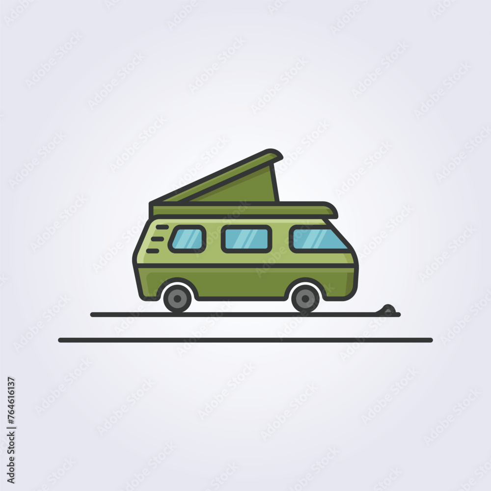 colored line camper van icon vector logo illustration design