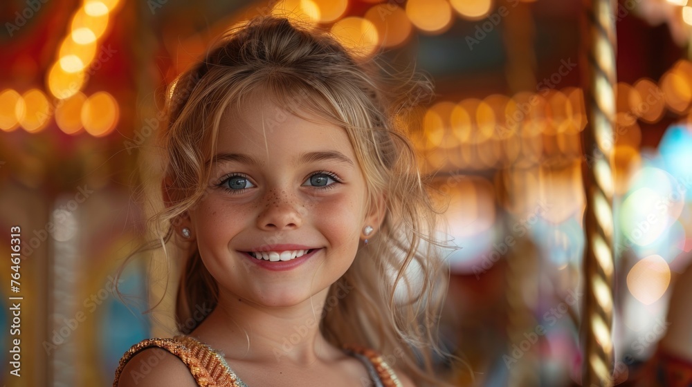 Happy child with a bright smile in a carnival setting. Happy child with a bright smile in a carnival setting.