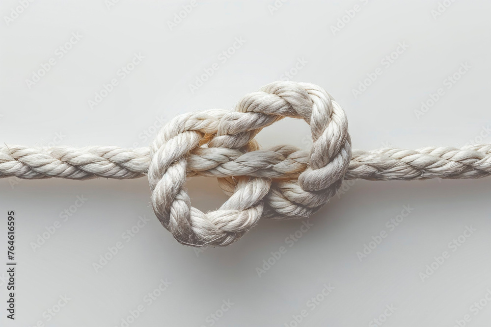 Tightly knotted rope on a white background