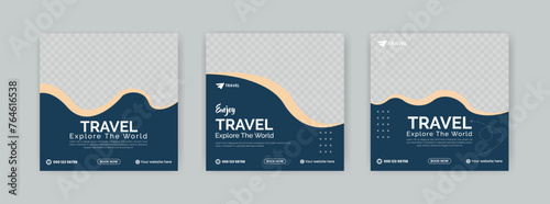 travel sale social media post template. travelling agency business offer promotion. Holiday and tour advertisement banner design