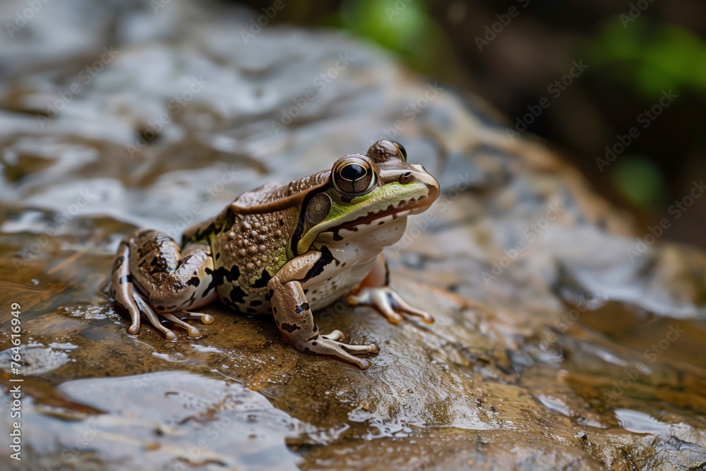 frog on a wet rock with eyes bulging frog on a wet rock with eyes bulging