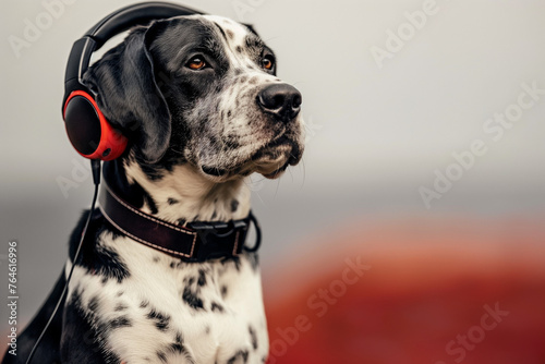 Black and White Dog Wearing Headphones