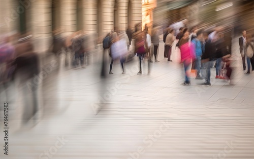 Abstract blurred background of business busy people walking on sidewalk at business center in the city.