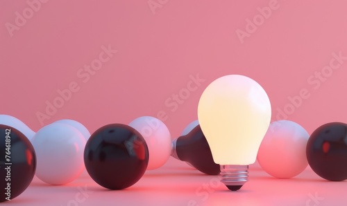 Glowing light bulb stands out among unlit bulbs on a serene teal background, representing innovation, ideas, and leadership in a minimalist concept - AI generated