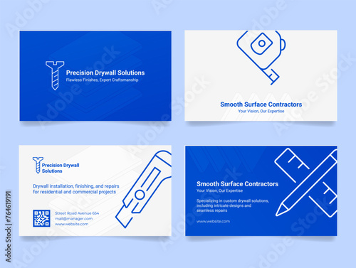 Precision drywall solution contractor service business card design template set realistic vector