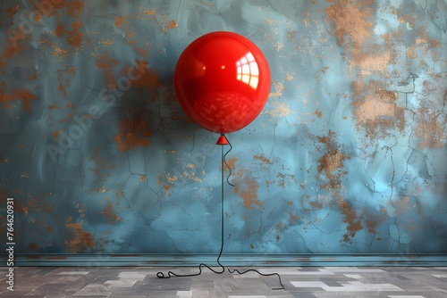 Red Balloon Floating With String Attached
