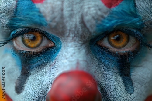 Close Up of a Clowns Face With Orange Eyes