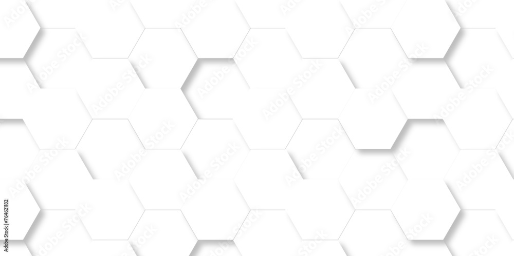Abstract 3d background with hexagons pattern with hexagonal white and gray technology line paper background. Hexagonal vector grid tile and mosaic structure mess cell. white and gray hexagon. - obrazy, fototapety, plakaty 