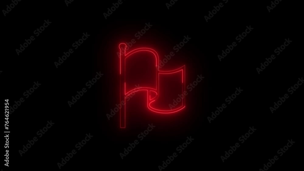 Neon glowing red flag sign icon animation in black background Neon glowing red flag sign icon animation in black background