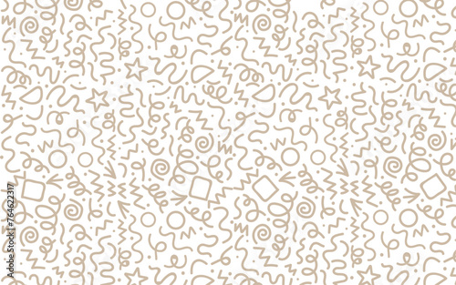 Fun brown line doodle seamless pattern. Creative minimalist style art background for children or trendy design with basic shapes. Simple childish scribble backdrop.