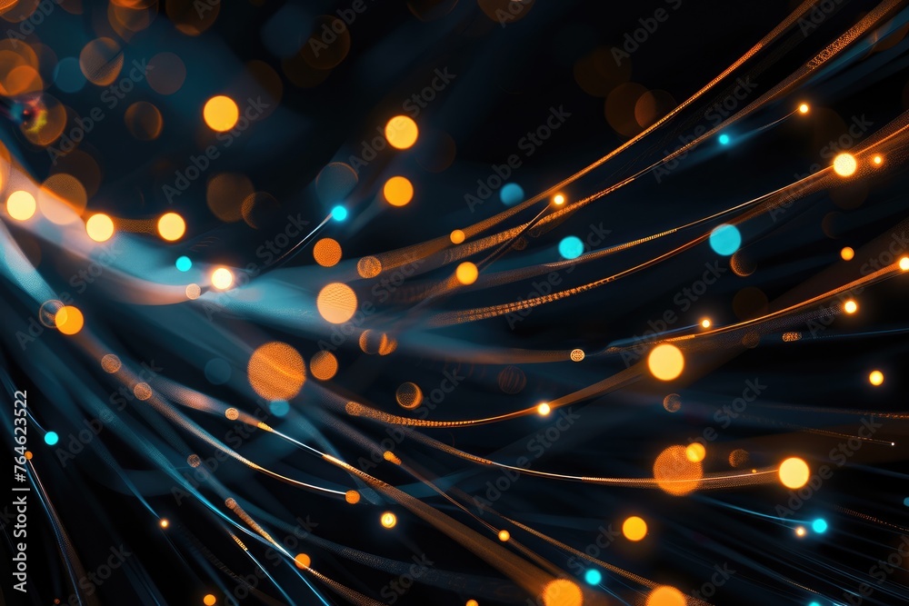 Dynamic fiber optic cables with glowing lights symbolize high-speed data transfer and the connectivity of modern digital communication - AI generated - obrazy, fototapety, plakaty 