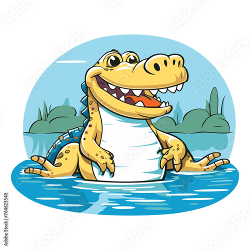 Cartoon crocodile on the background of the pond © Waqar
