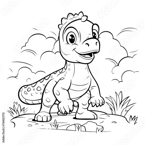 Coloring Page Outline Of Cute Dinosaur Cartoon Character Vector Illustration