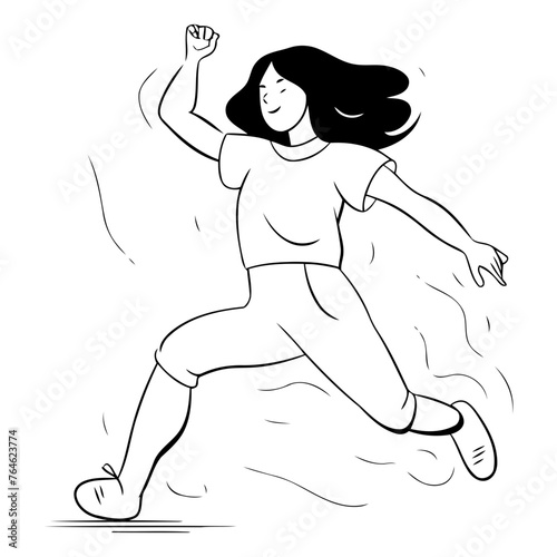Vector illustration of a young girl in sportswear jumping and dancing.