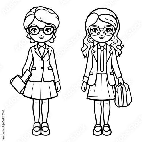 Coloring book for children: schoolgirl and schoolgirl
