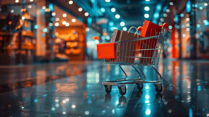 A shopping cart filled with various shopping bags, showcasing a successful shopping spree on Black Friday