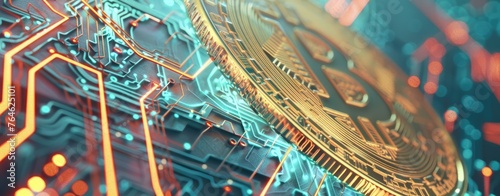 Bitcoin dominance in a digital world, a symbolic coin stands center in a network of cyber connections reflecting cryptocurrency's impact - AI generated photo