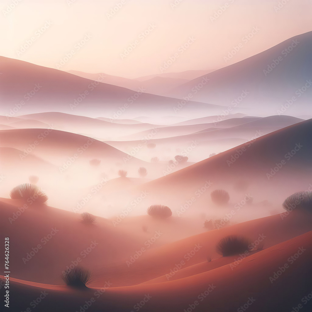 Desert Landscape at Sunrise. Pink