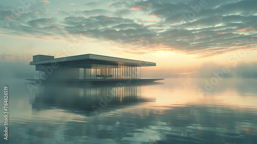 Misty Lake House at Dawn © pisan thailand