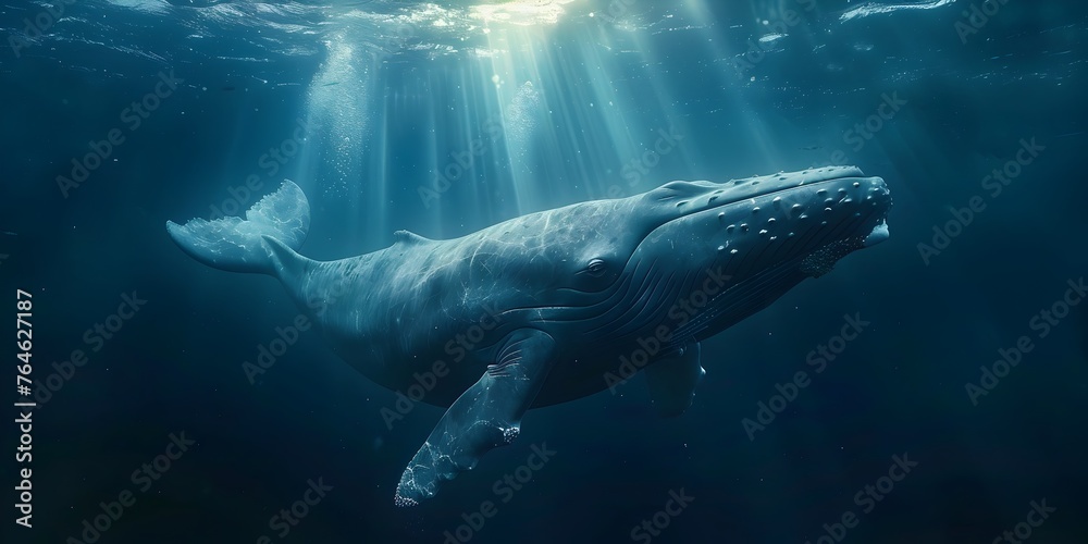 Majestic Whale Hosting Ethereal Underwater Concert with Melodious Calls - obrazy, fototapety, plakaty 