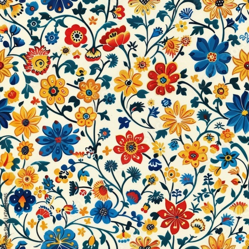 Colorful seamless pattern in style of Persian miniature white background