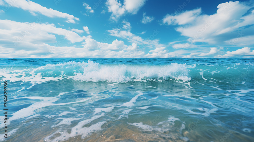 Blue sea water surface with waves and blue sky. Natural background. Generate AI