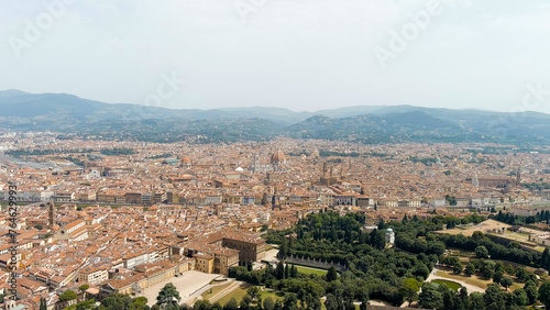 Florence, Italy. Cathedral Santa Maria del Fiore. Panoramic view of the city. Summer, Aerial View