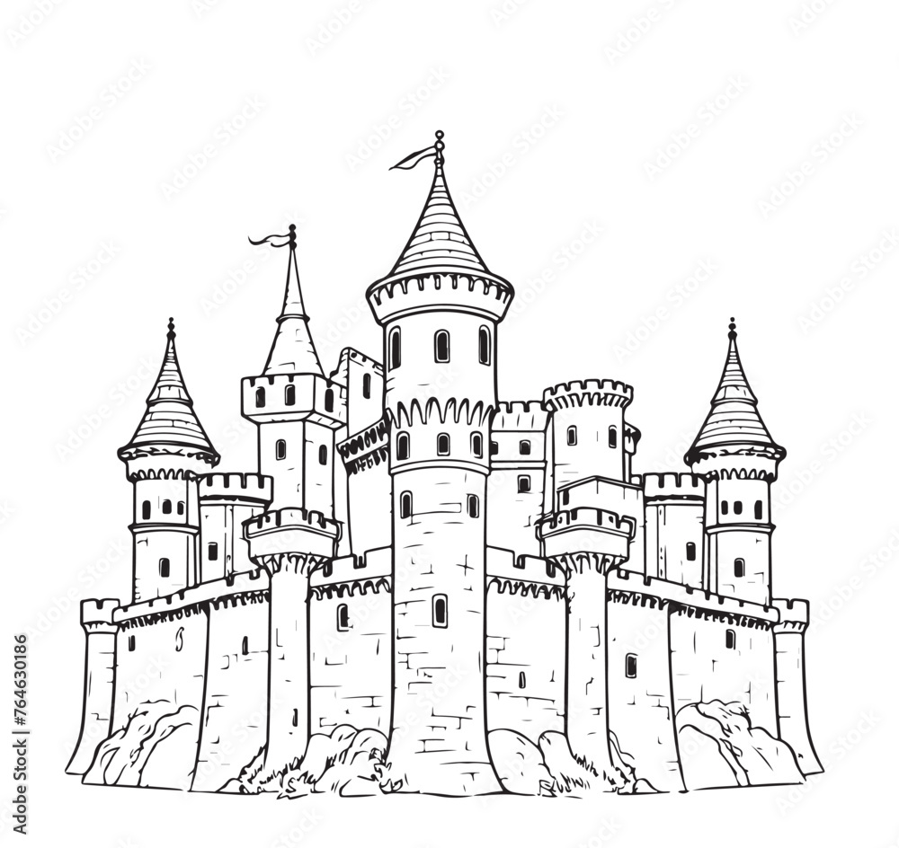 Medieval castle sketch. Vector illustration on white background