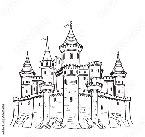 Medieval castle sketch. Vector illustration on white background © BigJoy