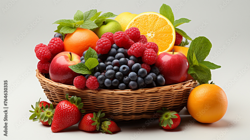 Basket of fresh fruits isolated on white background. Healthy food concept , generate Ai